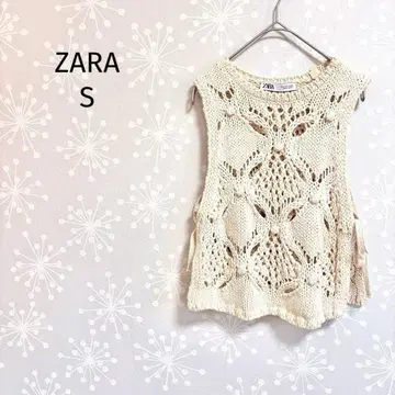 자라 니트 베스트 시스루 크로셰풍 사이드 리본 레이어드