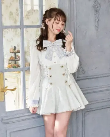 LIZLISA 메시지 리본 트위드 셋업 스카이블루