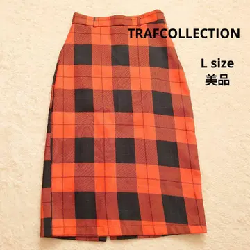 새상품급 TRAFCOLLECTION 체크 무늬 오렌지 타이트 스커트 L