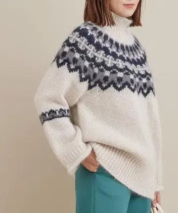 BATONER 하이넥 알파카 모헤어 니트 스웨터