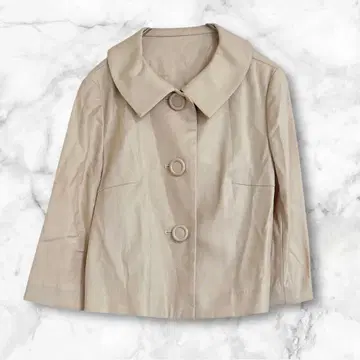 베이지 숏 자켓 겉옷 코튼 혼방 7부 소매 일본제 S 심플