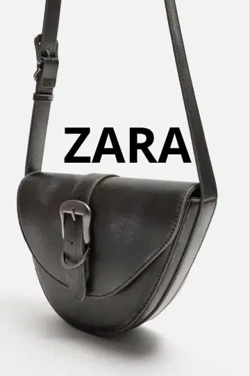 자라 빈티지 가공 가죽 숄더백 블랙 새들백