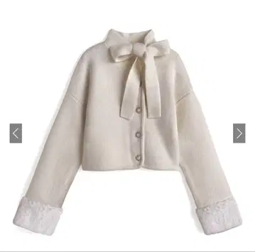 리본 펄 버튼 퍼 니트 가디건 [It150]