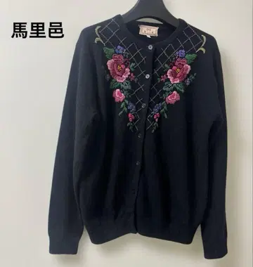 마리무라 블랙 꽃 자수 가디건 울 100% 사이즈 9