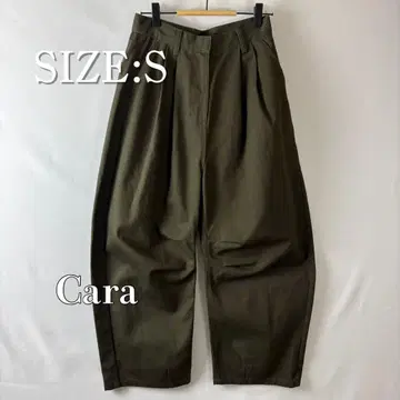 팬츠 Cara 카라 새상품급 테이퍼드 짙은 녹색 코튼 슬림 레그 1턱