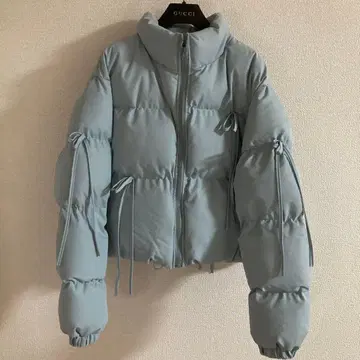 me+em select 스트랩 리본 숏 퍼프 다운 자켓