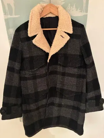 08AW 정가 110,250 폴란드 시기 옷깃 보아 울 체크 코트 3