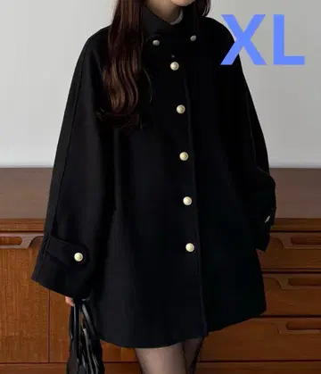 callautia 골드 버튼 미들 코트 블랙 XL