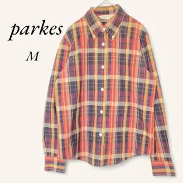 parkes 긴팔 셔츠 버튼 다운 체크 가을 컬러 테라코타 M 일본제