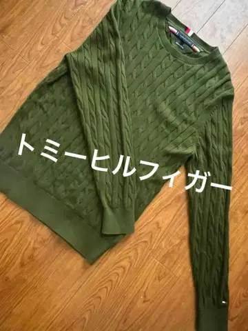 타미힐피거 올리브 케이블 니트 스웨터