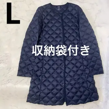 유니클로 울트라 라이트 다운 코트 노카라 코트 네이비 L 수납 봉투 포함