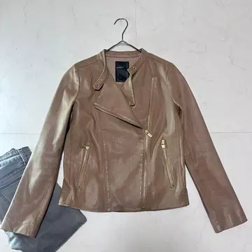 [ 고품질 ] NOBLE 양가죽 램 가죽 라이더 자켓 베이지 노카라