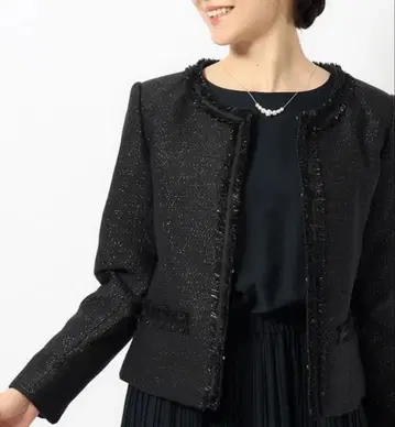 [택 포함 새상품] 노카라 블랙 자켓 라메 믹스 프린지