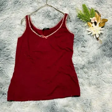 INED 이네드 (M) 슬리브리스 티셔츠 크루넥 리본 빨간색