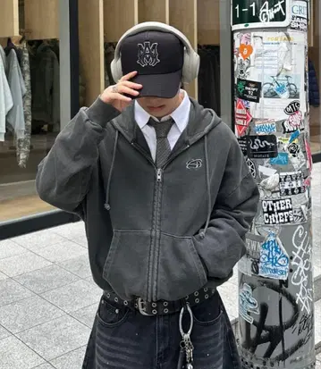 ADAMASTE 더블 지퍼 숏 후디