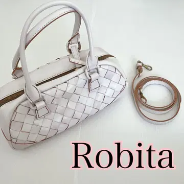 Robita 화이트 뜨개질 가죽 핸드백 숄더백 천연 가죽