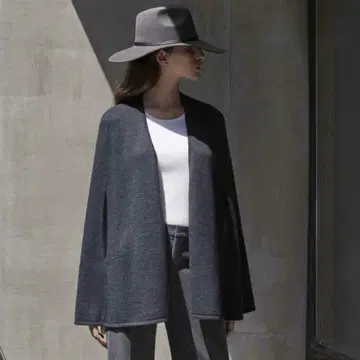 [23구] 새상품 울 판초 케이프 코트 자켓 그레이 니트