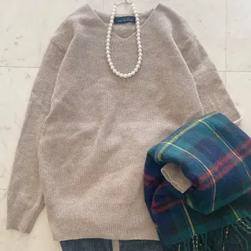 새상품급 그린 라벨 릴랙싱 V넥 니트 풀오버 캐시미어 혼방