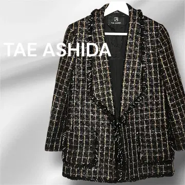 새상품급 TAE ASHIDA 스트라이프 패턴 자켓 5 트위드 양모 혼방