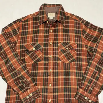 70' Sears 체크 무늬 울 셔츠 브라운