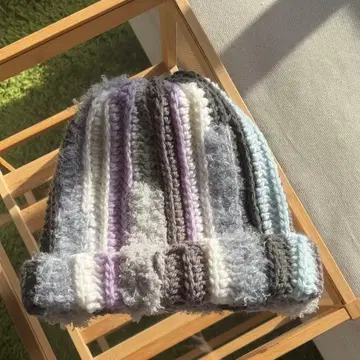 니트 모자 퍼플 믹스 핸드메이드 손뜨개질 니트 비니 하나뿐인 아이템