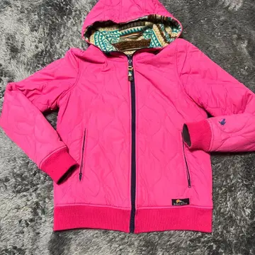 핑크 퀼팅 자켓 후드 부착