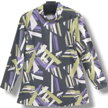 튜닉 티셔츠 상의 기하학 패턴 그레이 풀오버 A라인