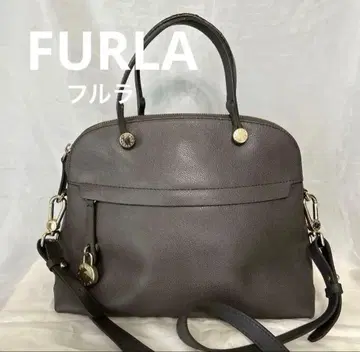 정품 FURLA 그레이 가죽 핸드백 숄더 스트랩 포함