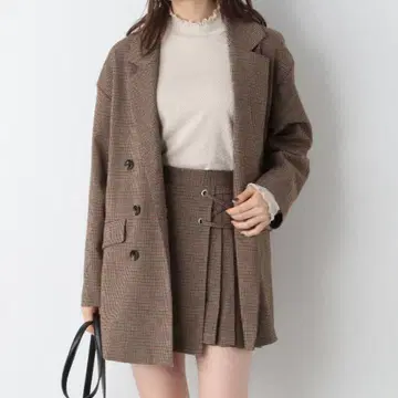 Heather 브라운 체크 스커트 셋업