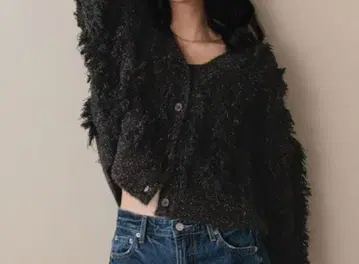 라메 프린지 2WAY 가디건 블랙 라메