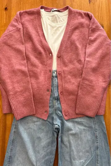택 포함 새상품 자라 니트 가디건 핑크 L 사이즈 ZARA