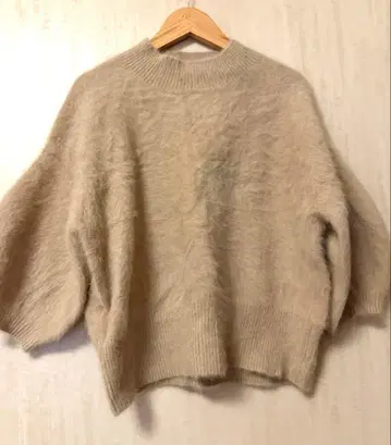 UNITED ARROWS 폭스 캐시미어 하프 슬리브 니트 베이지