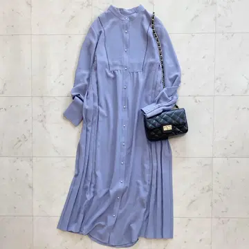 새상품급 SHIPS 스트레치 조젯 플리츠 원피스 스카이블루