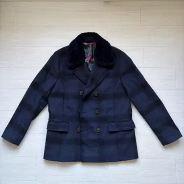 테드베이커 2way 피 코트 퍼 안감 올 패턴 네이비 5