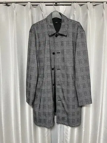 AZUL 남성용 그레이 계열 체크 무늬 체스터 코트