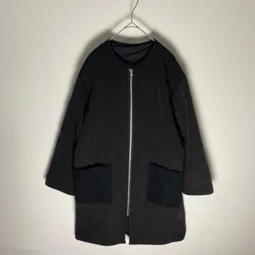 미라 오웬 노카라 퀼팅 코트 풀 집업 다른 소재 포켓 F