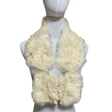 axes femme 리본 퍼 아이보리 레이스 머플러