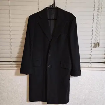 블랙 체스터 코트 긴팔 투버튼