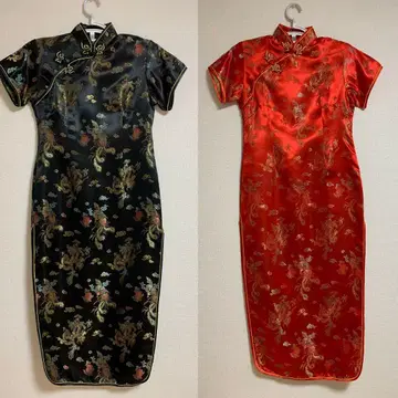 YISIFUSHI 차이나 드레스 블랙 레드 세트