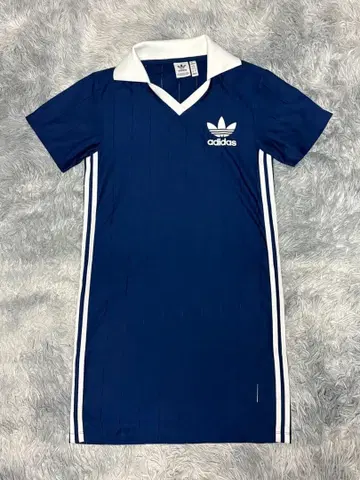 니트 카라 부착 반팔 원피스 adidas 블루