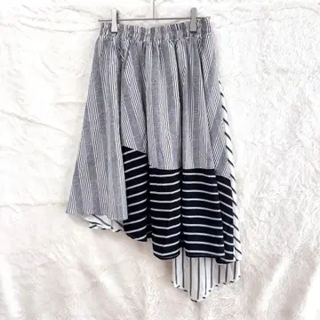 clear 클리어 비대칭 스커트 스트라이프 보더 허리밴딩