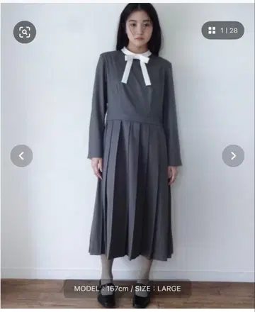 그레이 리본 포함 긴팔 원피스 L 사이즈