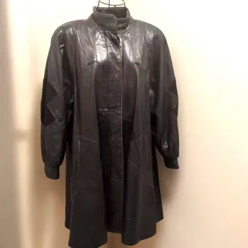 가죽 코트 블랙 스웨이드 패널 롱 레트로