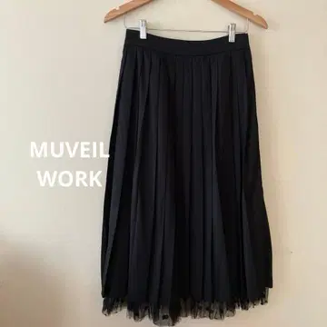 MUVEIL WORK 도트 튤 플리츠 스커트 블랙 38