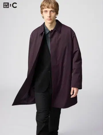 [유니클로C] 퍼프테크 하프 코트 L 사이즈 WINE 와인 레드 퍼플