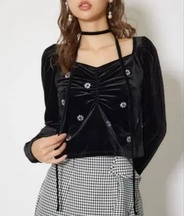 초커 세트 플라워 비쥬 벨로아 상의 리엔다 블랙