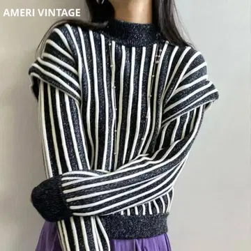 AMERI SWELL STRIPE KNIT 라메 니트 스트라이프 블랙