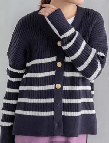 네이비/화이트 스트라이프 가디건