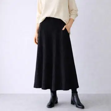 써니 레이블 [F] 고급 내추럴 매끄러운 터치 니트 롱 플레어 스커트