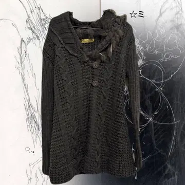 그런지 패션 퍼 버튼 니트